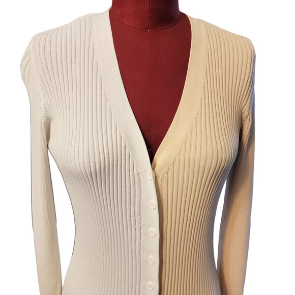 Staud Shoko Dress Beige Color Block Rib Sweater V Neck Button Front Midi Small - Picture 3 of 9